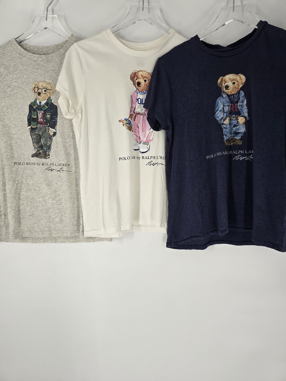 Polo Ralph Lauren Bear T-Shirt Bundle x3 Gray White Blue Short Sleeve M